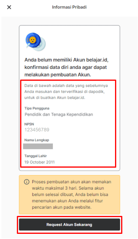 request akun
